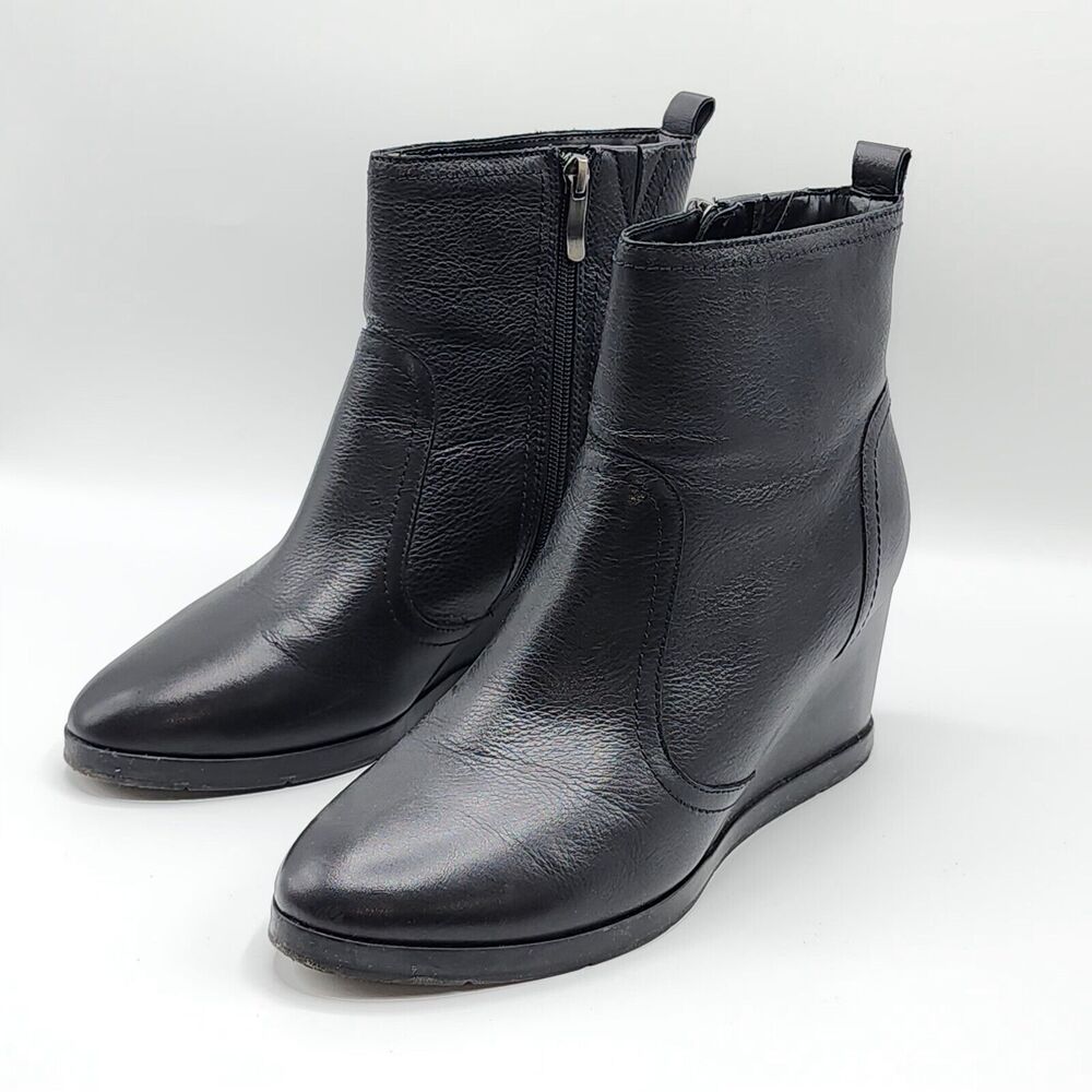Envolve Easy Spirit Womens Black Ankle Wedge Heel Leather‎ Booties Size 9.5W